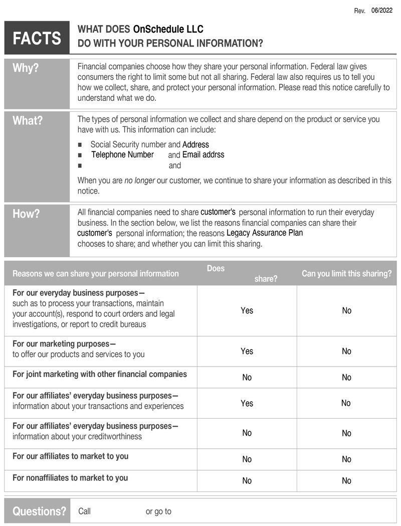 Privacy policy page 1